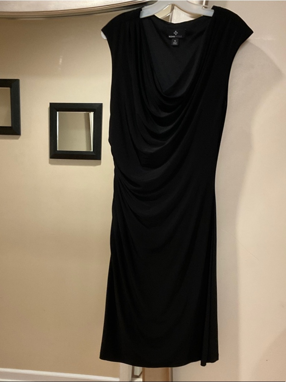 Ronni Nicole Black Drape-Front Midi Dress